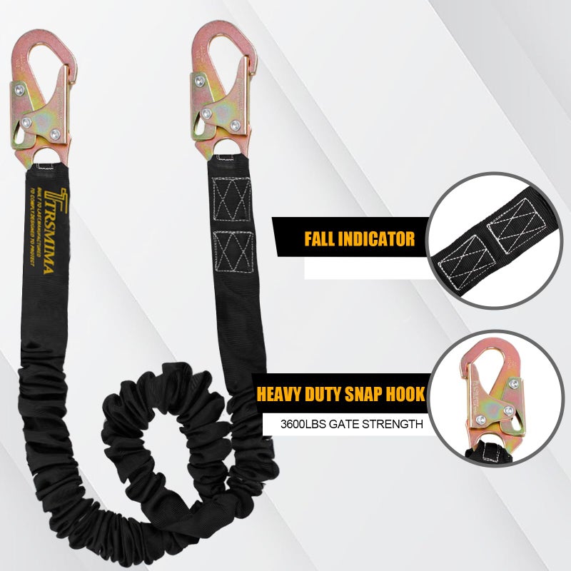 TT TRSMIMA TRSMIMA Safety Harness Lanyard Retractable - Fall Protection Climbing Tree Strap 6 FT Single Leg Internal Shock Absorbing with Dual Snap Hook - Image 2